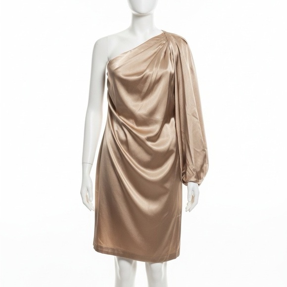 Eloquii Dresses & Skirts - Eloquii One-Shoulder Satin like Dress in Gold NWT